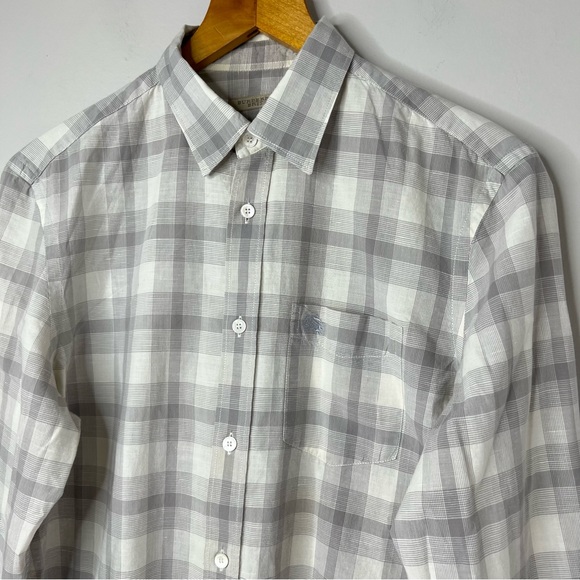 Burberry Brit Nova Check Checkered Flannel Pattern Button Down Shirt Gray White - Picture 2 of 10